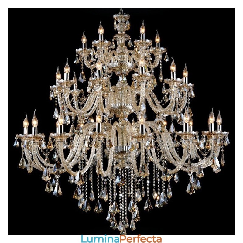 Candelabru de lux, foarte mare, retro, culoare cognac, 3 niveluri, cristal K9