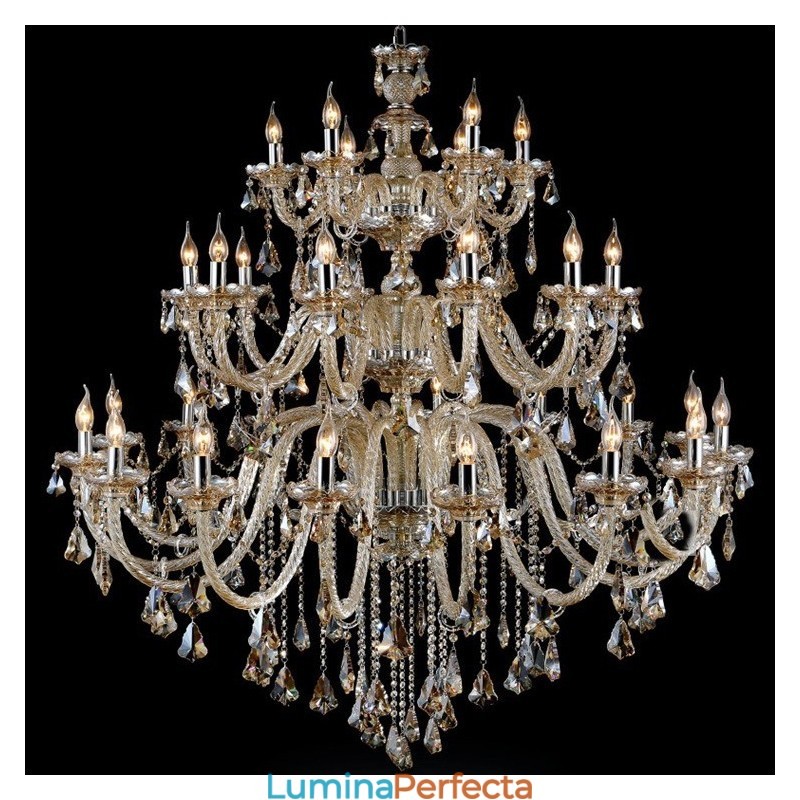 Candelabru de lux, foarte mare, retro, culoare cognac, 3 niveluri, cristal K9