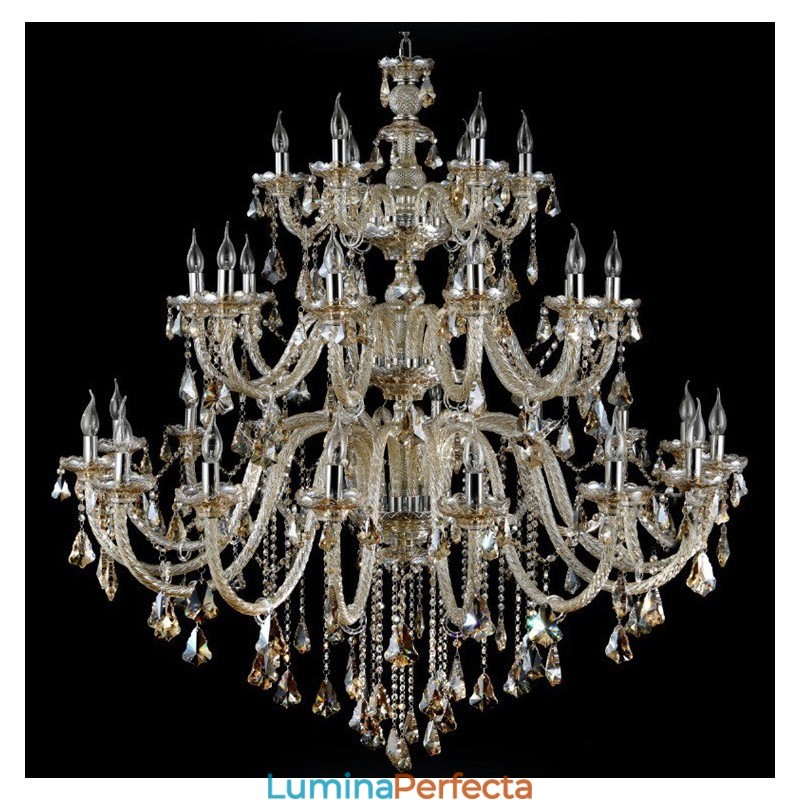 Candelabru de lux, foarte mare, retro, culoare cognac, 3 niveluri, cristal K9