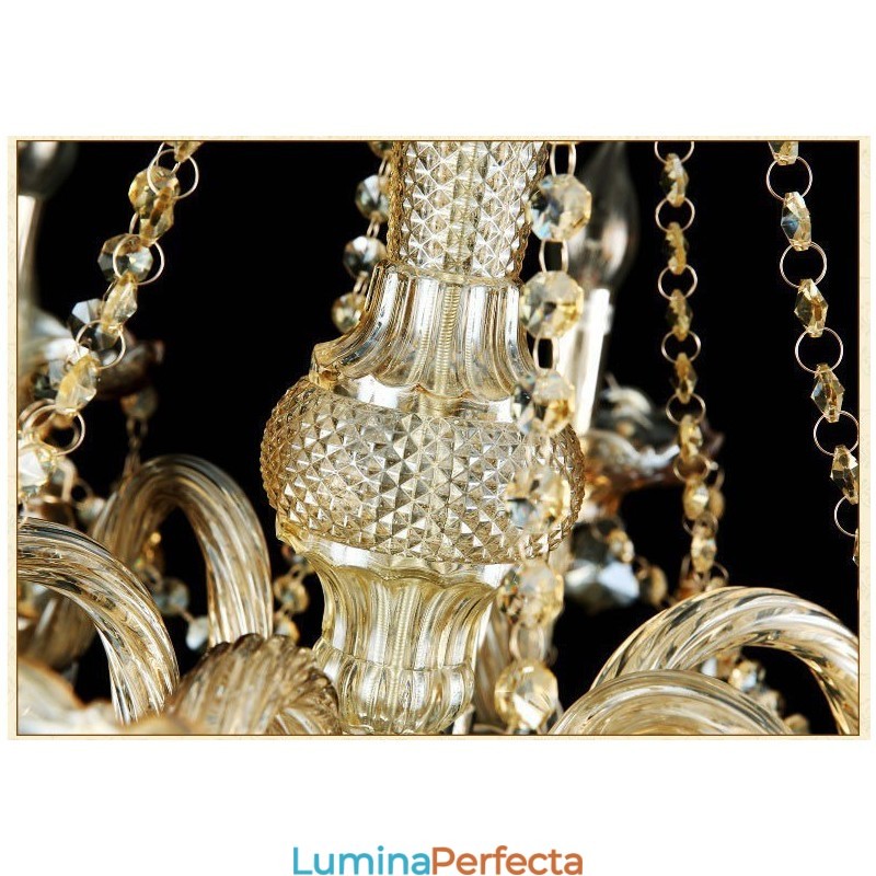 Candelabru de lux, foarte mare, retro, culoare cognac, 3 niveluri, cristal K9