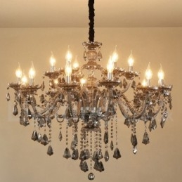 Candelabru mare cu 18 lumini de culoare gri retro K9 cu lumânare de cristal
