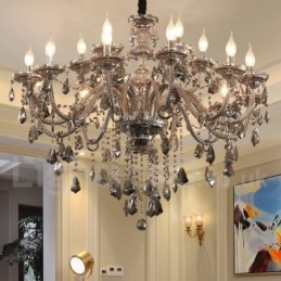 Candelabru mare cu 18 lumini de culoare gri retro K9 cu lumânare de cristal