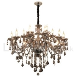 Candelabru mare cu 18 lumini de culoare gri retro K9 cu lumânare de cristal