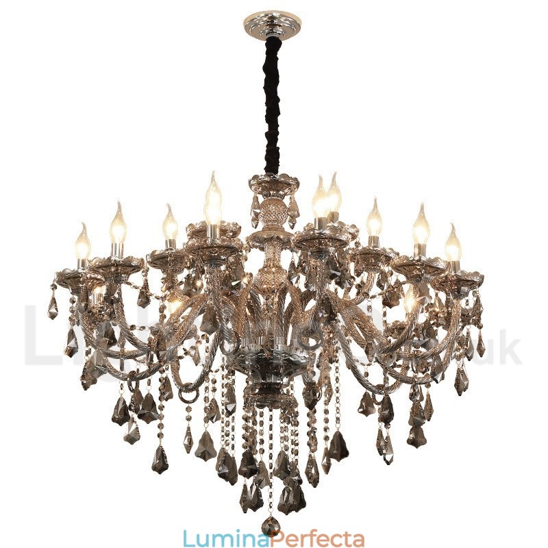 Candelabru mare cu 18 lumini de culoare gri retro K9 cu lumânare de cristal