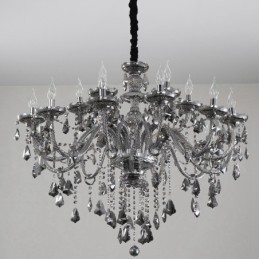 Candelabru mare cu 18 lumini de culoare gri retro K9 cu lumânare de cristal