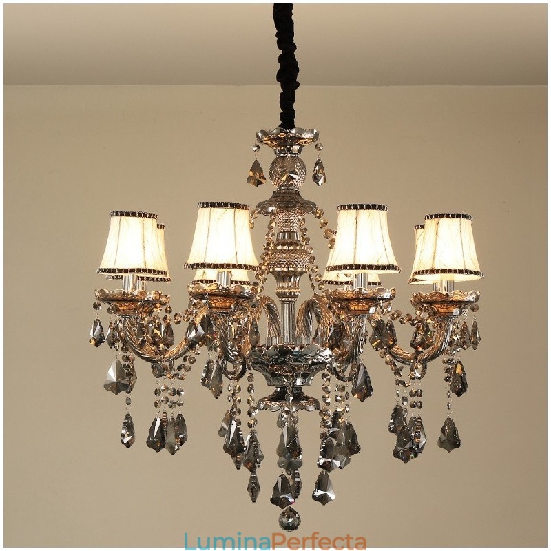Candelabru cu lumânare din cristal K9 de culoare gri retro cu 8 lumini