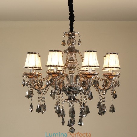 Candelabru cu lumânare din cristal K9 de culoare gri retro cu 8 lumini Candelabru cu lumânare din cristal K9 de culoare gri retro cu 8 lumini