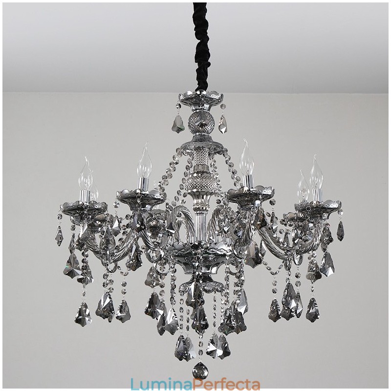 Candelabru cu lumânare din cristal K9 de culoare gri retro cu 8 lumini