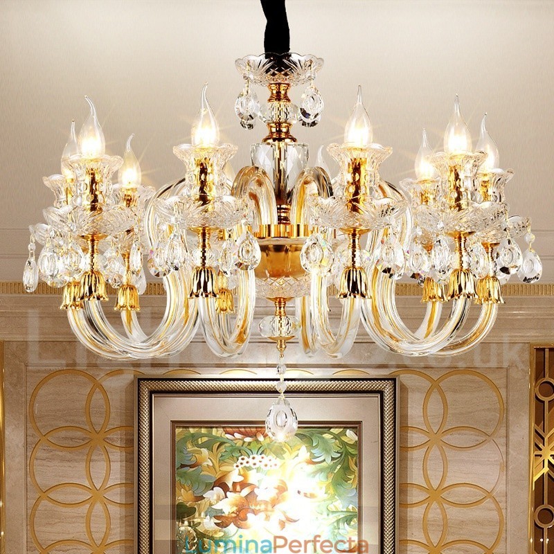 Candelabru cu lumânare din cristal transparent de culoare aurie retro K9