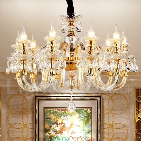 Candelabru cu lumânare din cristal transparent de culoare aurie retro K9 Candelabru cu lumânare din cristal transparent de culoare aurie retro K9