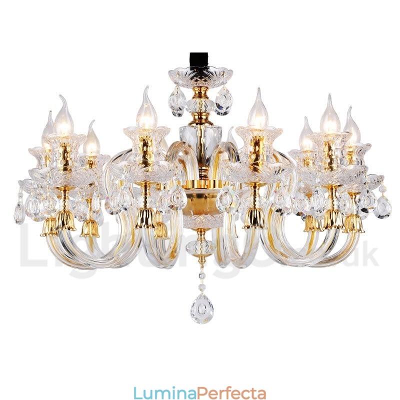 Candelabru cu lumânare din cristal transparent de culoare aurie retro K9