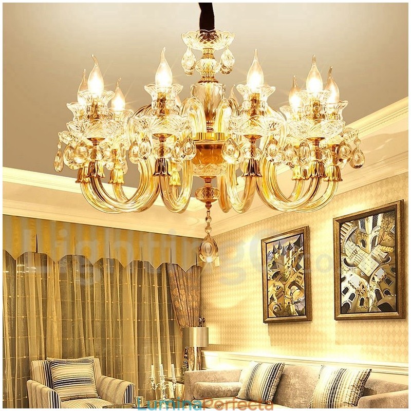 Candelabru cu lumânare din cristal transparent de culoare aurie retro K9