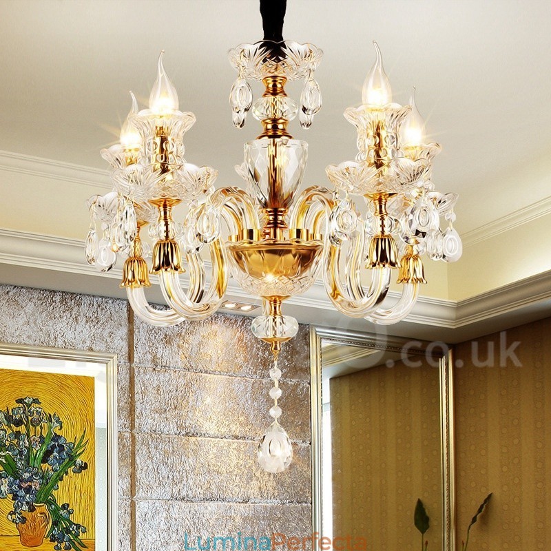 Candelabru cu lumânare din cristal transparent de culoare aurie retro K9