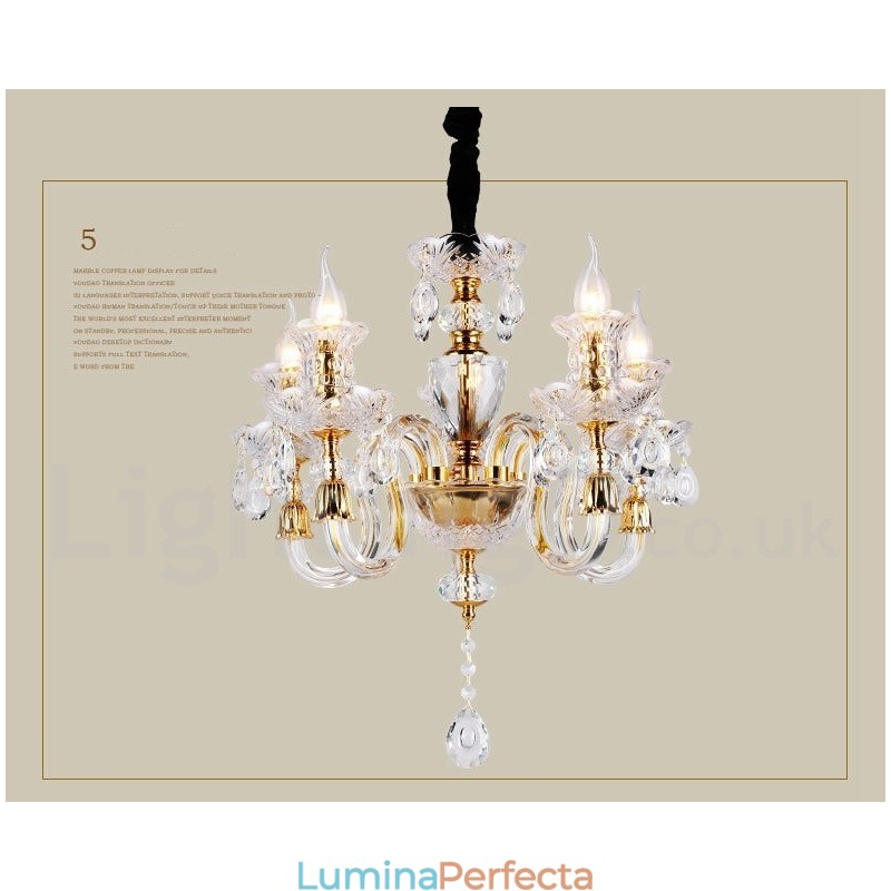 Candelabru cu lumânare din cristal transparent de culoare aurie retro K9