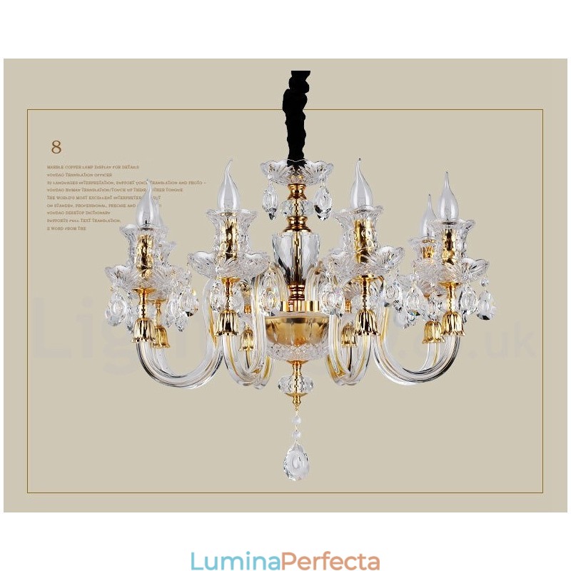 Candelabru cu lumânare din cristal transparent de culoare aurie retro K9