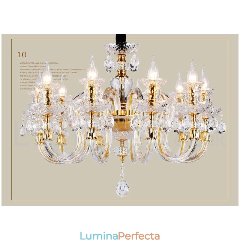 Candelabru cu lumânare din cristal transparent de culoare aurie retro K9