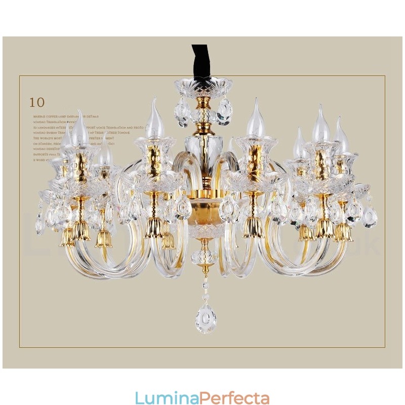 Candelabru cu lumânare din cristal transparent de culoare aurie retro K9