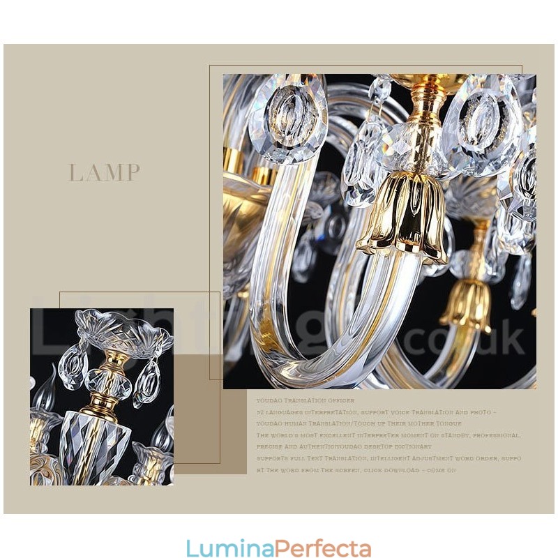 Candelabru cu lumânare din cristal transparent de culoare aurie retro K9