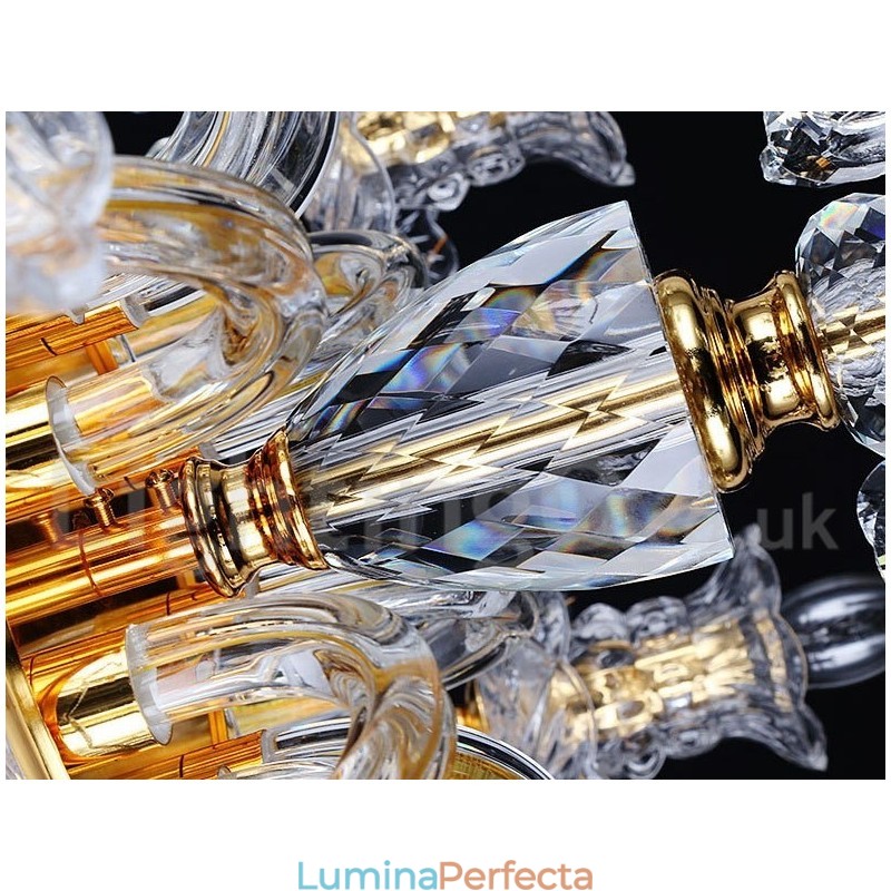 Candelabru cu lumânare din cristal transparent de culoare aurie retro K9