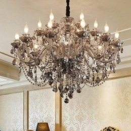 Candelabru mare cu 18 lumini de culoare gri retro K9 cu lumânare de cristal