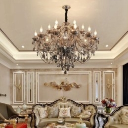 Candelabru mare cu 18 lumini de culoare gri retro K9 cu lumânare de cristal