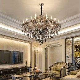 Candelabru mare cu 18 lumini de culoare gri retro K9 cu lumânare de cristal