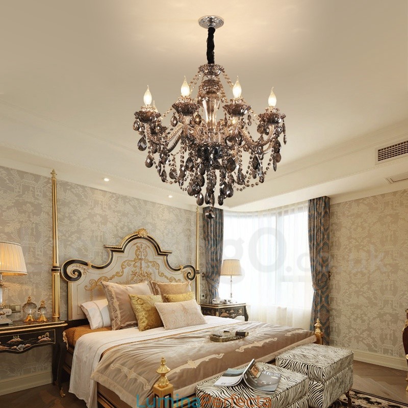 Candelabru mare cu 8 lumini de culoare gri retro K9 cu lumânare de cristal