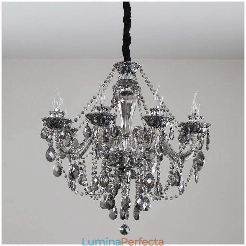 Candelabru mare cu 8 lumini de culoare gri retro K9 cu lumânare de cristal