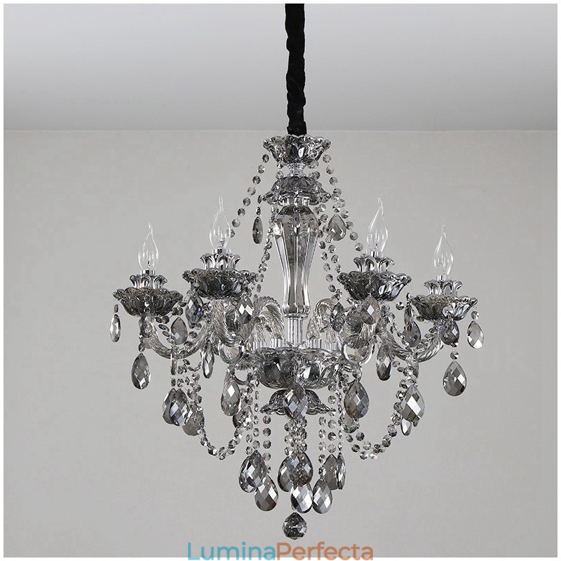 Candelabru mare cu 6 lumini de culoare retro gri K9 cu lumânare de cristal