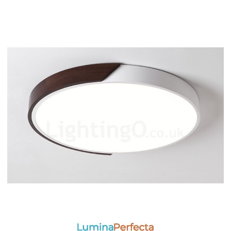 Plafoniere retro din lemn de culoare nuc, ultra subțiri, rotunde, reglabile, cu montare încastrabilă, cu umbră acrilică, pot fi, de asemenea, folosite ca lampă de perete