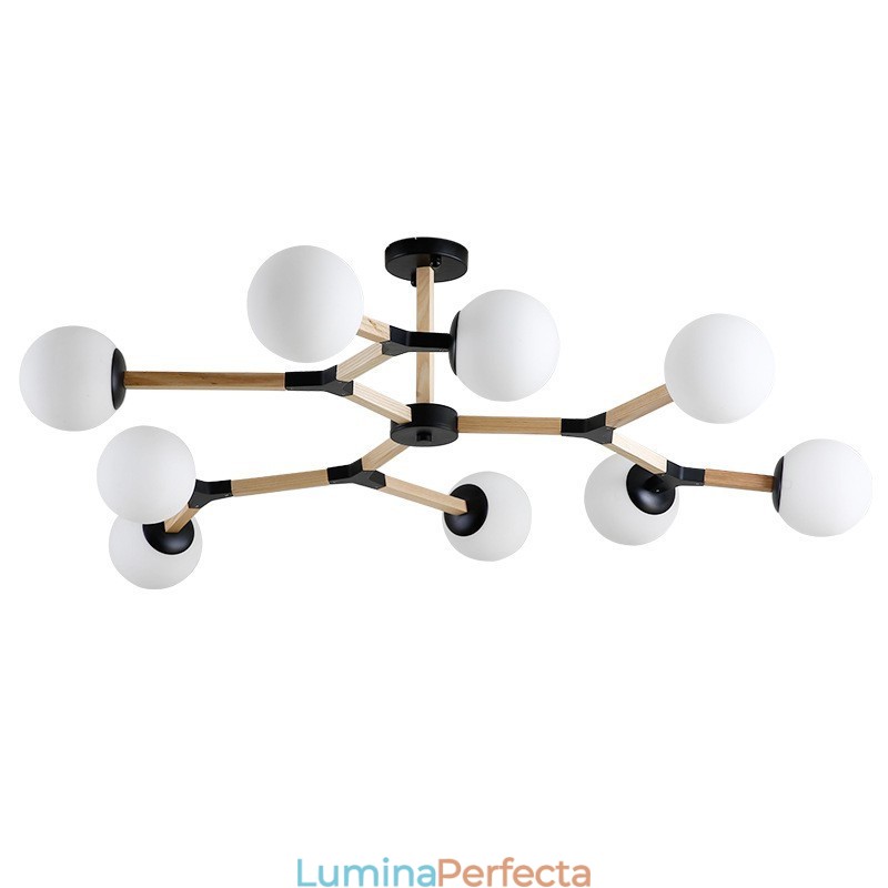 Candelabru molecular din lemn nordic modern de fasole magică cu abajururi din sticlă