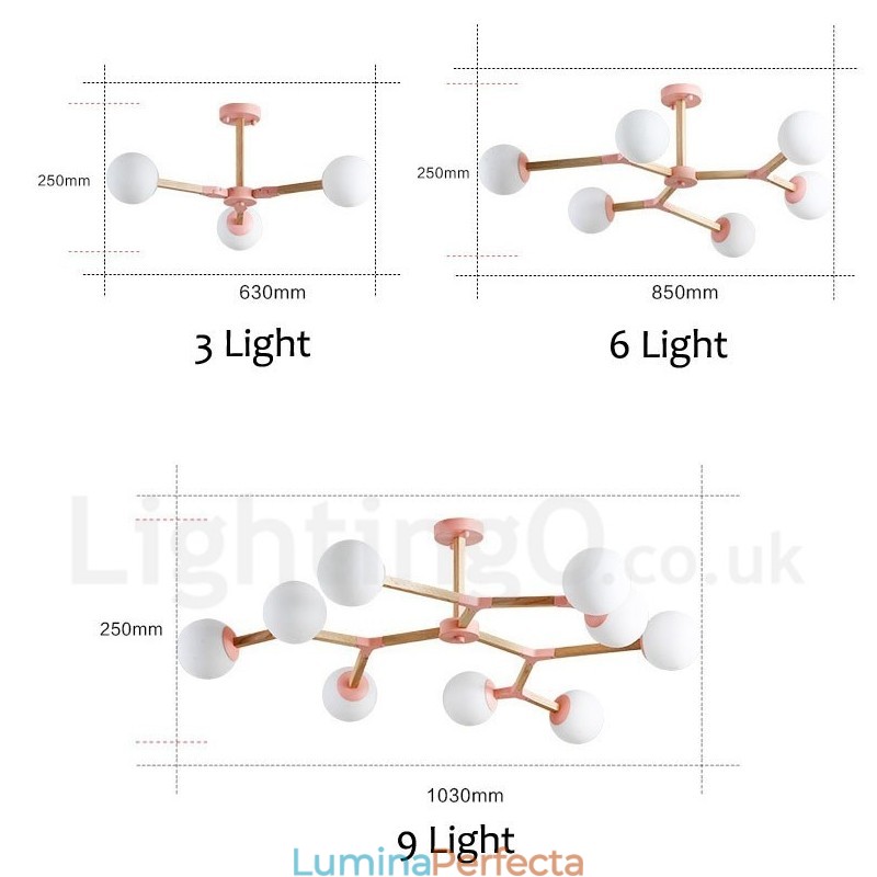 Candelabru molecular din lemn nordic modern de fasole magică cu abajururi din sticlă