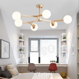 Candelabru molecular din lemn nordic modern de fasole magică cu abajururi din sticlă