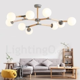 Candelabru molecular din lemn nordic modern de fasole magică cu abajururi din sticlă