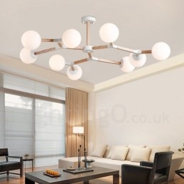 Candelabru molecular din lemn nordic modern de fasole magică cu abajururi din sticlă