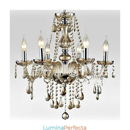 6 lumini Stilul palatului Candelabru de sticla cu bec de lumanare 6 lumini Stilul palatului Candelabru de sticla cu bec de lumanare