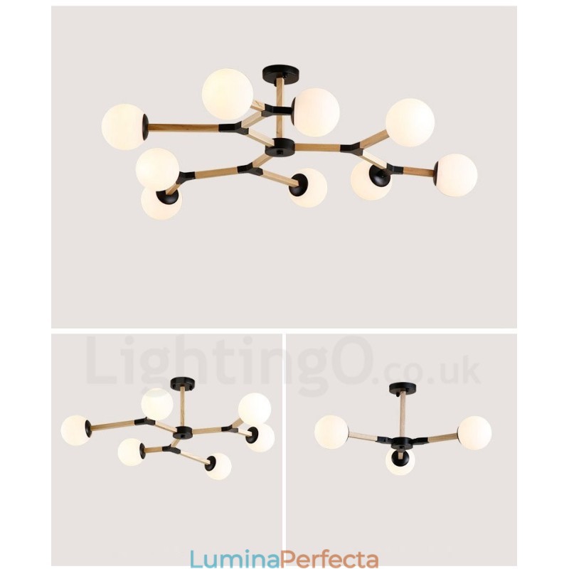 Candelabru molecular din lemn nordic modern de fasole magică cu abajururi din sticlă