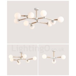 Candelabru molecular din lemn nordic modern de fasole magică cu abajururi din sticlă