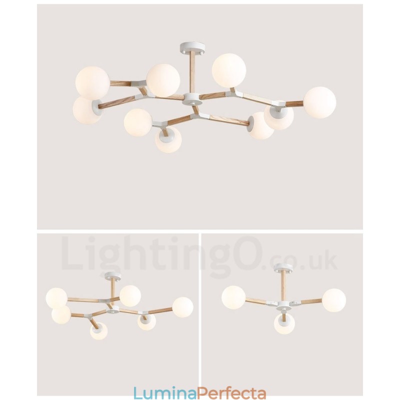 Candelabru molecular din lemn nordic modern de fasole magică cu abajururi din sticlă