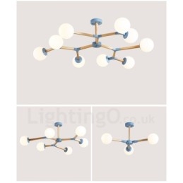 Candelabru molecular din lemn nordic modern de fasole magică cu abajururi din sticlă