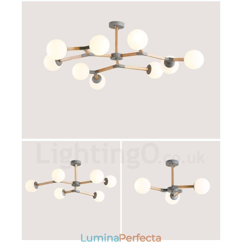 Candelabru molecular din lemn nordic modern de fasole magică cu abajururi din sticlă