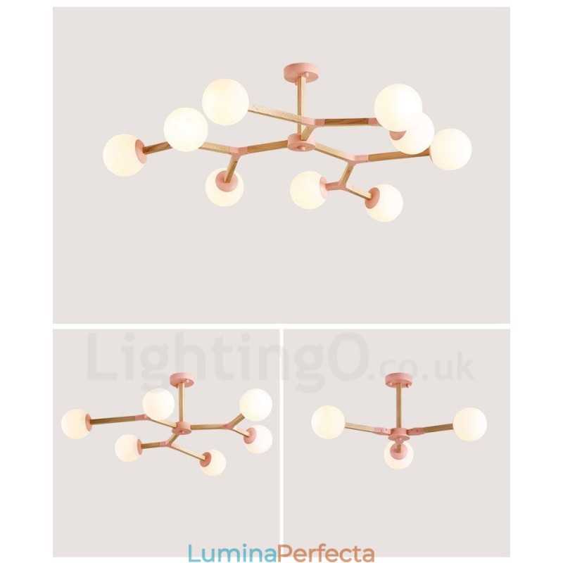Candelabru molecular din lemn nordic modern de fasole magică cu abajururi din sticlă