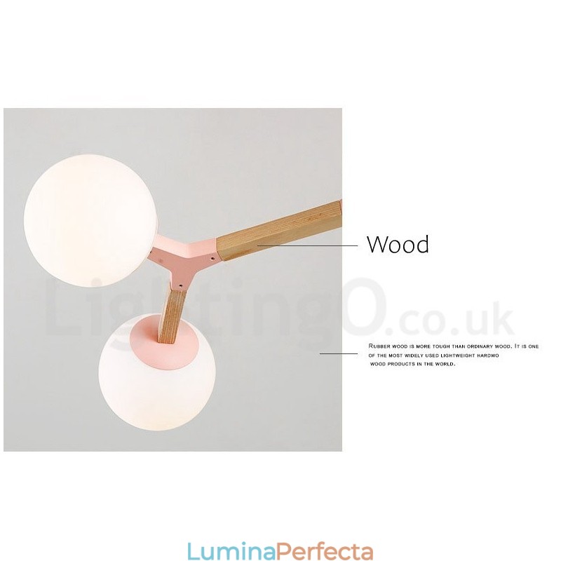 Candelabru molecular din lemn nordic modern de fasole magică cu abajururi din sticlă