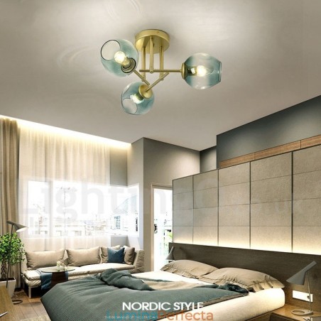 Candelabru din oțel inoxidabil Rustic Lodge cu 3 lumini cu nuanțe de sticlă transparentă sau albastră Candelabru din oțel inoxidabil Rustic Lodge cu 3 lumini cu nuanțe de sticlă transparentă sau albastră