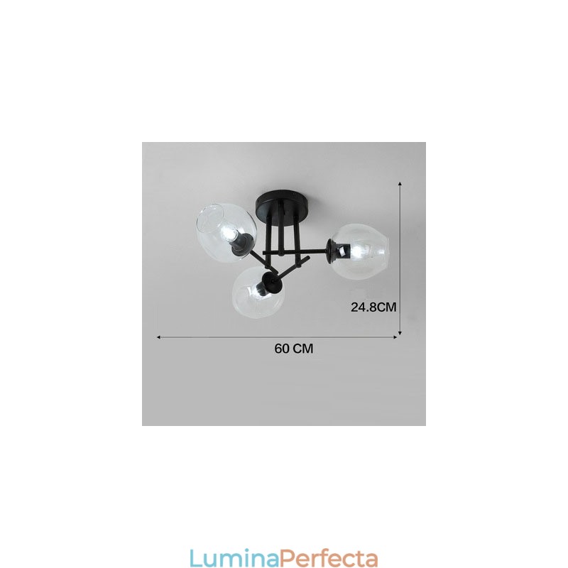 Candelabru din oțel inoxidabil Rustic Lodge cu 3 lumini cu nuanțe de sticlă transparentă sau albastră