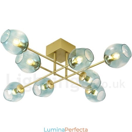 Candelabru din oțel inoxidabil Rustic Lodge cu 8 lumini, cu nuanțe de sticlă transparentă sau albastră Candelabru din oțel inoxidabil Rustic Lodge cu 8 lumini, cu nuanțe de sticlă transparentă sau albastră