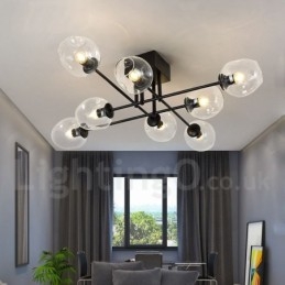 Candelabru din oțel inoxidabil Rustic Lodge cu 8 lumini, cu nuanțe de sticlă transparentă sau albastră