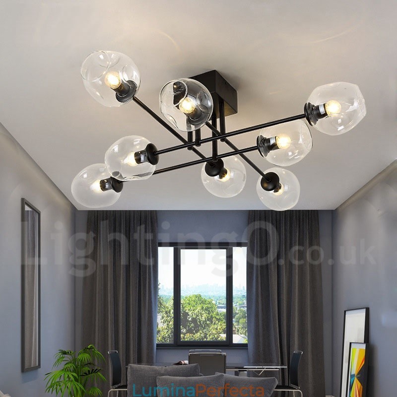 Candelabru din oțel inoxidabil Rustic Lodge cu 8 lumini, cu nuanțe de sticlă transparentă sau albastră
