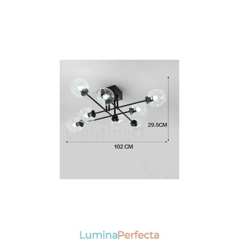 Candelabru din oțel inoxidabil Rustic Lodge cu 8 lumini, cu nuanțe de sticlă transparentă sau albastră