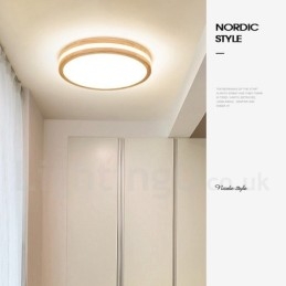 Plafoniera din lemn rotundă reglabilă cu lentilă Modern, contemporan, stil nordic, plafoniera din lemn cu abajur acrilic și telecomandă, poate fi folosită și ca lampă de perete